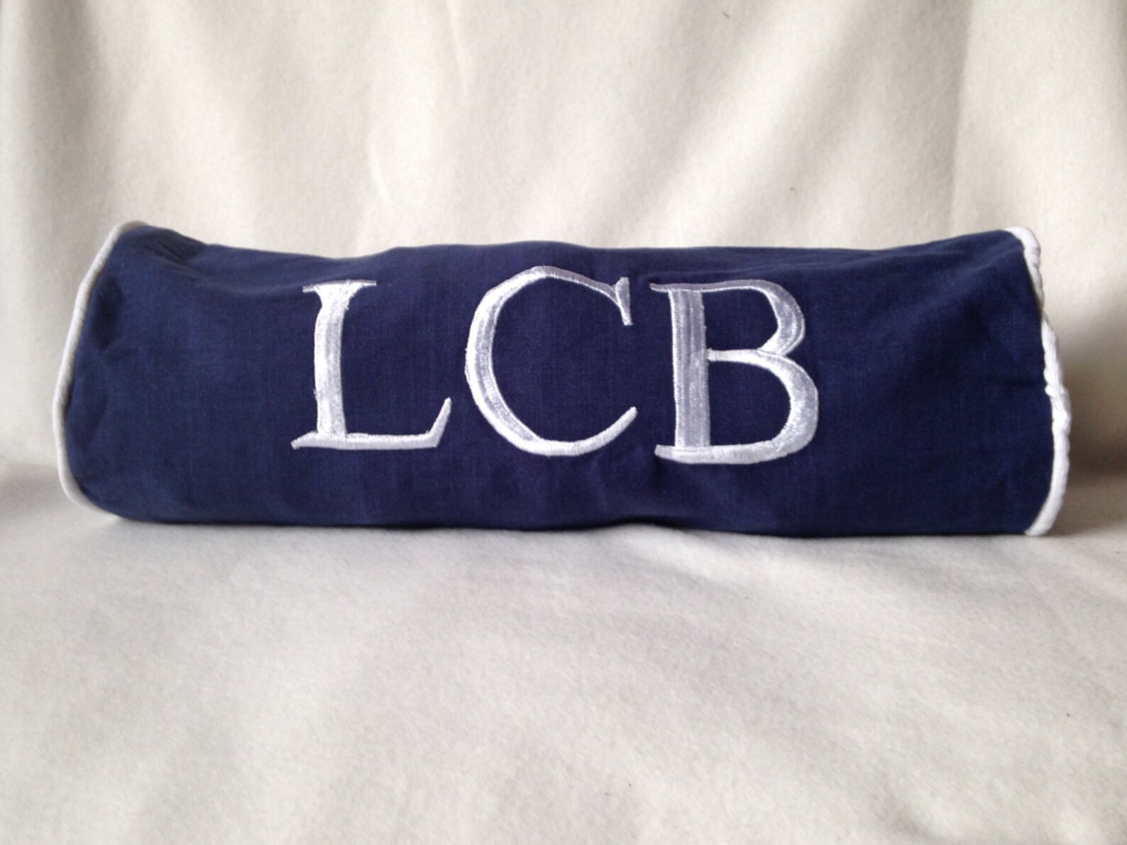 Navy Blue Monogram Bolster Pillow Cover Neck Roll Monogram Etsy