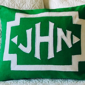 Green Accent Pillows, Monogram Applique Name Pillow Cove, 5th year anniversary gift,