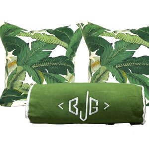 Funda de almohada con monograma verde, almohadas para el cuello, regalos para aniversario