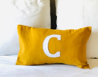 Personalized Lumbar Pillow 12x24, Long Alphabet Mustard Decorative Throw Pillow, Fall Decor