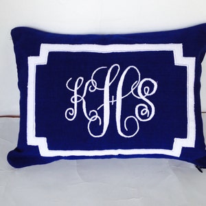 Monogram Lumbar Pillow Cover, Monogrammed Navy Decorative Lumbar Pillows image 2