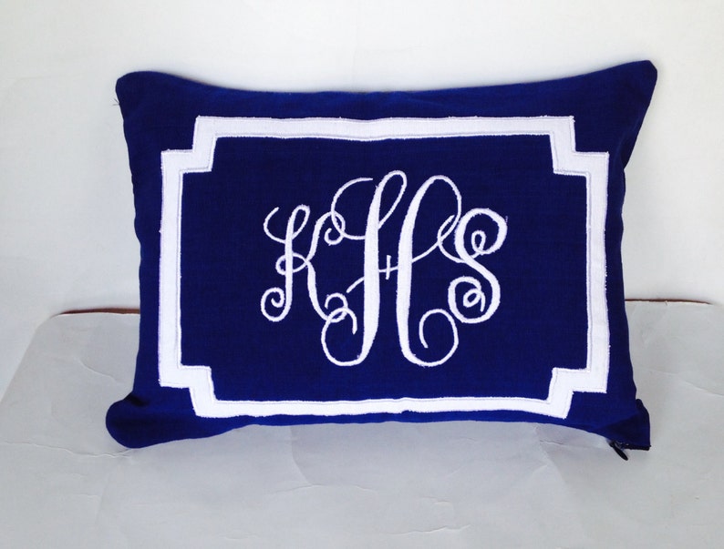 Monogram Lumbar Pillow Cover, Monogrammed Navy Decorative Lumbar Pillows image 2