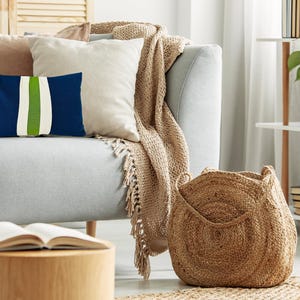 Personalized Colorblock Lumbar Pillows, Color Block Pillow Cover in Navy, Green & Ivory Cotton by Snazzy Living