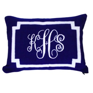 Funda de almohada lumbar con monograma, almohadas lumbares decorativas con monograma en azul marino