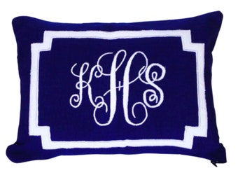 Monogram Lumbar Pillow Cover, Monogrammed Navy Decorative Lumbar Pillows