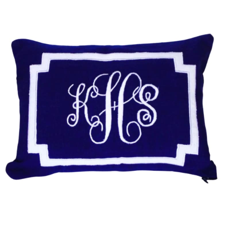 Monogram Lumbar Pillow Cover, Monogrammed Navy Decorative Lumbar Pillows image 1