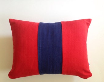 Navy Red Lumbar Color Block Decorative Throw Pillows for Couches Blue Accent Pillows