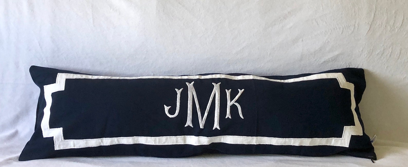 Long Navy Monogram Pillows Unique Headboard Monogrammed Throw Etsy