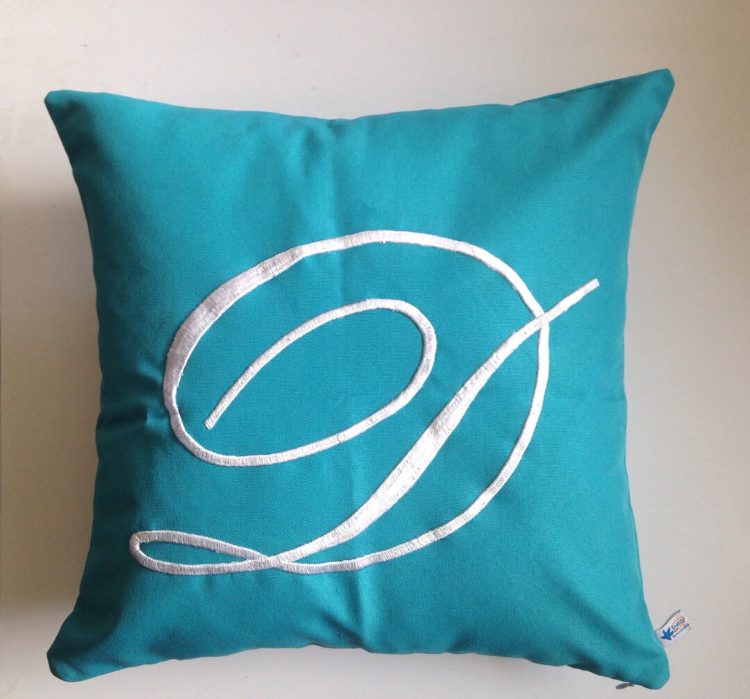 Outdoor Turquoise Pillow, Sun Room Pillows, Patio Monogram Turquoise Pillows, Housewarming Gift