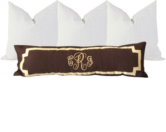Long Monogram Lumbar Pillow Covers, Monogrammed Custom headboard Pillows, Gifts for Couples, Brown Bedding