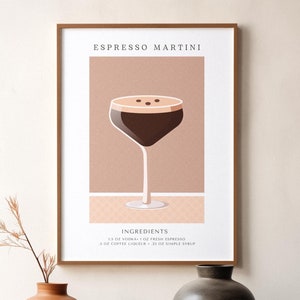 Impresión artística de Espresso Martini, decoración de carrito de bar, póster de cóctel, letrero de bebida de fiesta, arte de pared de cóctel de espresso, minimalista, moderno y de moda
