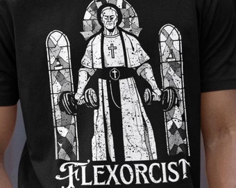 Flexorcist Gym Oversized T-Shirt: Funny Christian Weightlifting Tee