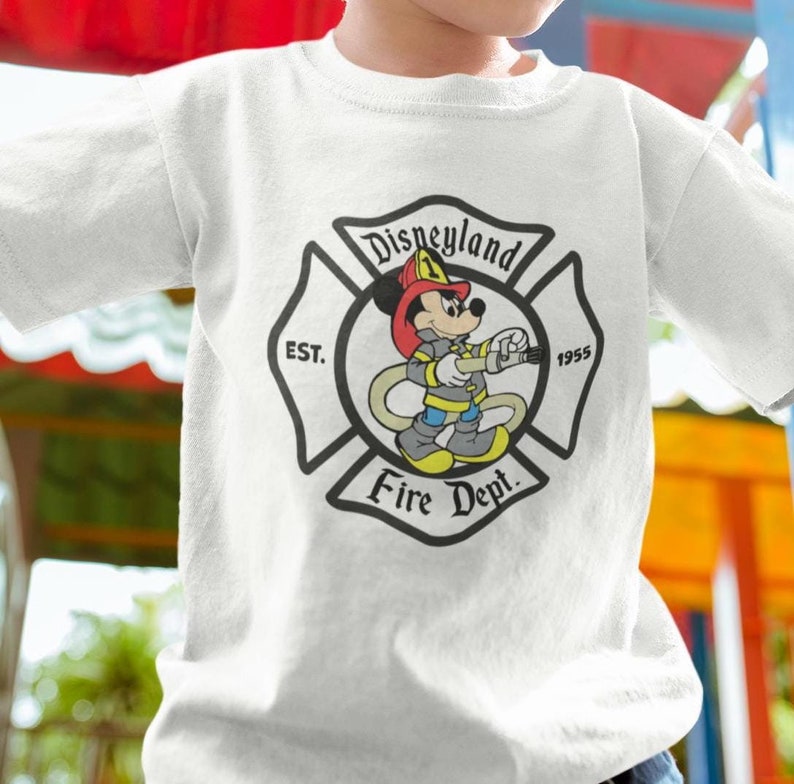 Fireman Mickey Mouse Disneyland Fire Department Kids T-Shirt image 1