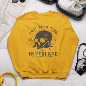 Cozy Peter Pan Lost Boys Club Sweatshirt for Disneyland and Disneyworld Fans | Think Happy Thoughts & First Star to the Right Design