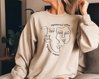 Feminist Sweatshirt: Empowered Women Line Art, Woman Empower Gift