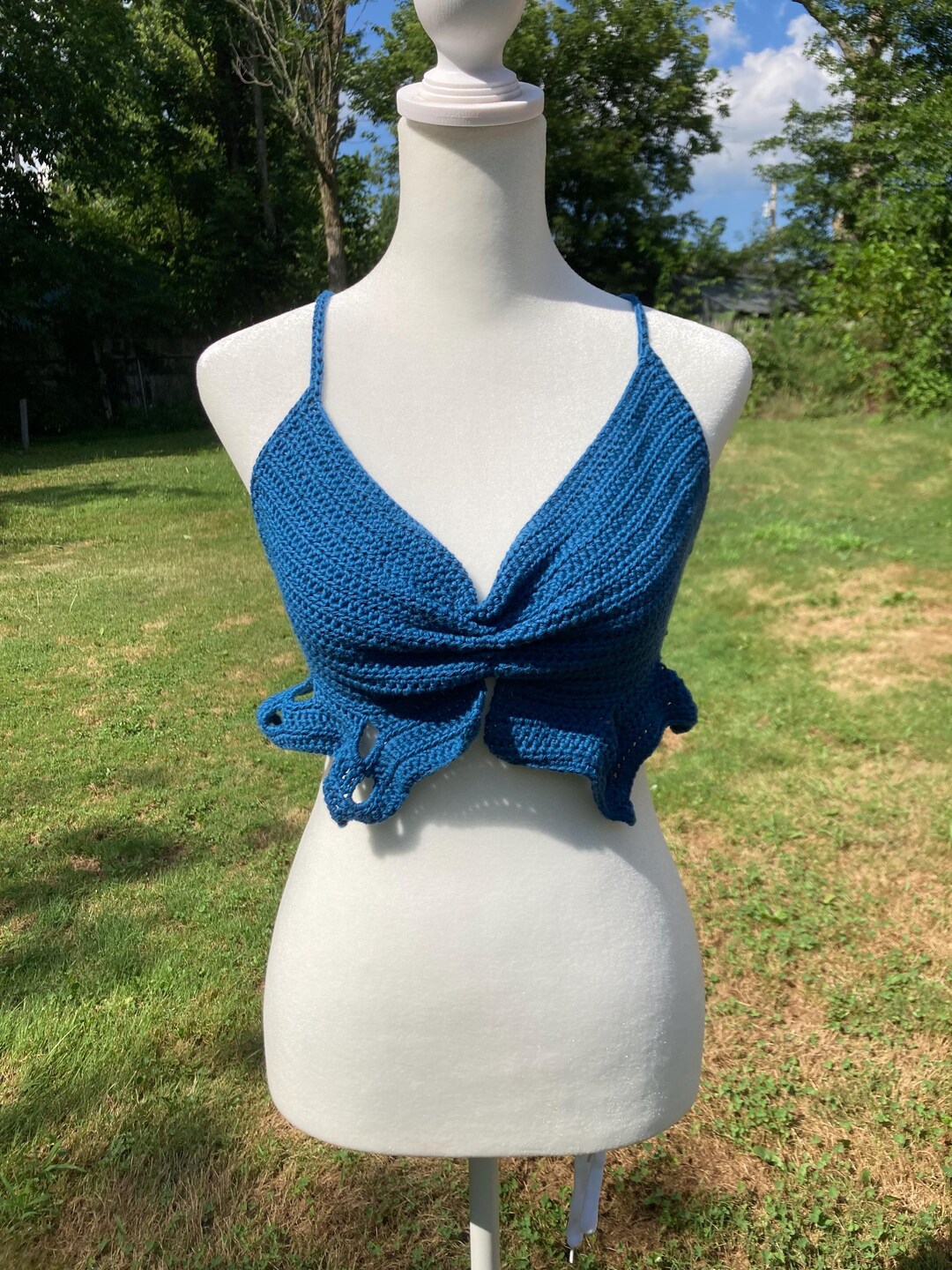 Medium Dark Blue Pixie Crochet Tie Top - Etsy