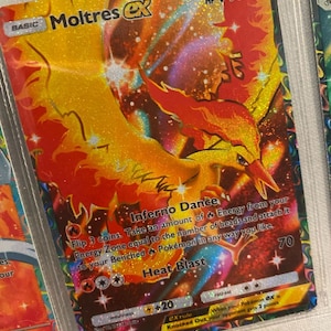 Moltres ex pocket app tcg hoge kwaliteit proxy Pokemon-kaart aangepaste alternatieve volledige kunst genetische apex mythische eilandset