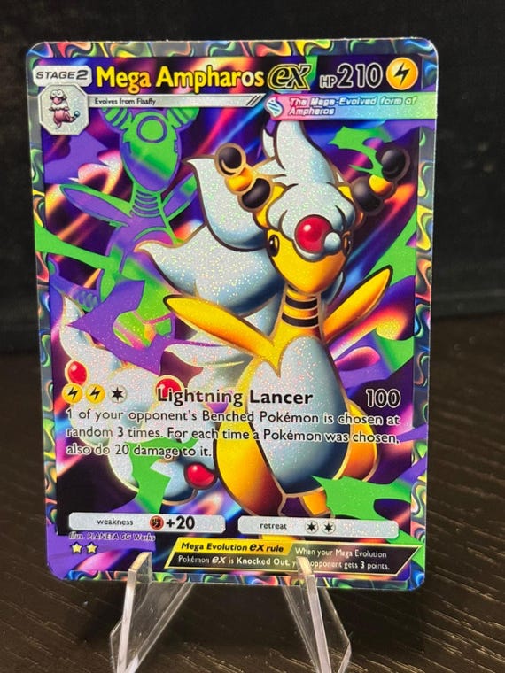 mega ampharos pokemon card ex (Mega Rising #85/331, 4-Diamonds) Pokemon X Gold Pokemon Mega Ampharos Card