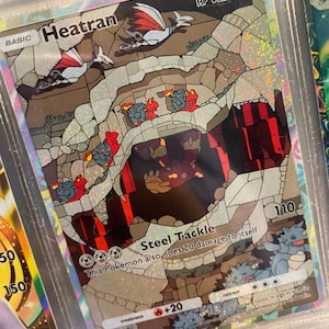 Heatran pocket app tcg hoge kwaliteit proxy Pokemon kaart op maat volledige kunst genetische apex mythische eiland set ruimte tijd smackdown