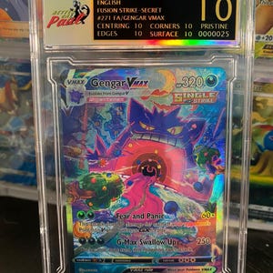 Carte Pokémon texturée proxy secrète de haute qualité Gengar Vmax Fusion Strike 271/264, classée 10, gemme en dalle, menthe vierge