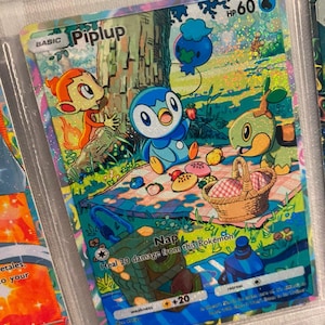 Application de poche promotionnelle Piplup tcg carte Pokémon proxy de haute qualité alternative personnalisée art complet génétique apex triomphant lumière espace temps smackdown