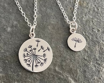 Sterling Silver Dandelion Necklace Set: Mother Daughter Wish Jewelry, Unique Mother's Day Gift for Her