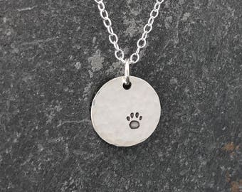 Sterling Silver Paw print necklace, Unique Mother's Day gift from pet, pet mom necklace, new puppy gift, pet memorial necklace, dog lover