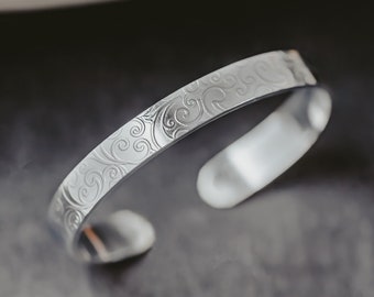 Sterling Silver Cuff Bracelet: Scroll Filigree Design, Adjustable, Unique Mother's Day Gift for Her