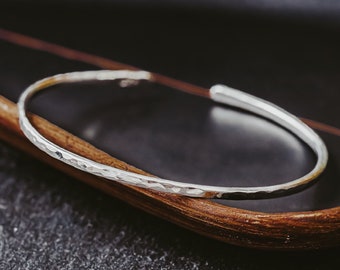 Hammered Sterling Silver Cuff Bracelet: Skinny Stacking Bangle, Unique Mother's Day Gift for Her