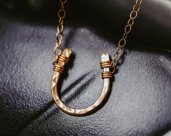 Yellow Gold Filled Horseshoe Necklace: Good Luck Charm, Unique Mother's Day Gift for Her