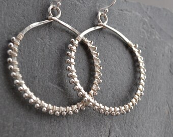 Sterling silver wire wrapped hoops, large hoops, unique Mother's Day gift from daughter, everyday earrings, anniversary gift from husband