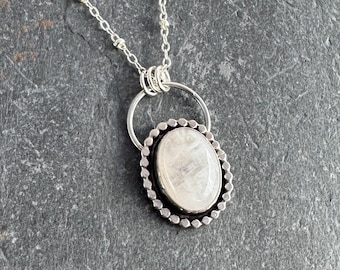 Sterling Silver and Rainbow Moonstone Pendant Necklace - Unique Mother's Day Gift for Her