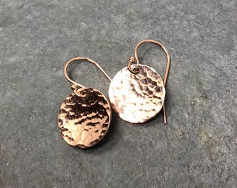 Rose gold fill disc Earrings, minimalist earrings, Unique Mother's Day gift from daughter, rose gold circle, everyday earrings teenage girl