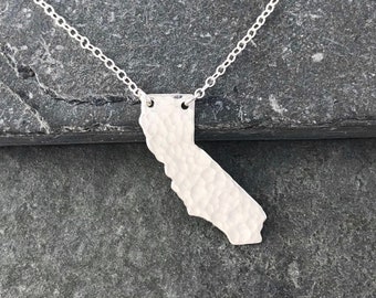 Sterling silver California hammered necklace, Unique Mother's Day gift from daughter, California home, state love necklace minimalist