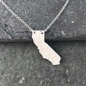 Sterling silver California hammered necklace, Unique Mother&#39;s Day gift from daughter, California Strong jewelry, state love necklace