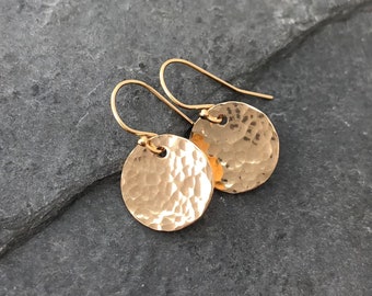 Hammered Gold Filled Disc Earrings: Everyday Luxury Jewelry, Unique Mother's Day Gift for Her