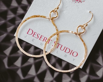 Gold filled medium hoop earrings, Unique Mother's Day Gift for Her, everyday minimalist earrings, hammered hoops teenage girl gift idea