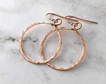 Rose gold fill earrings, minimalist earrings, Unique Mother's Day gift from daughter, everyday earrings, hammered rose gold medium hoops