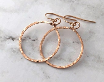 Hammered 14k Rose Gold Filled Hoop Earrings: Minimalist Everyday Jewelry, Unique Mother's Day Gift for Her
