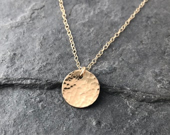 Gold Filled Disc Necklace: Hammered Minimalist Pendant, Unique Mother's Day Gift for Her