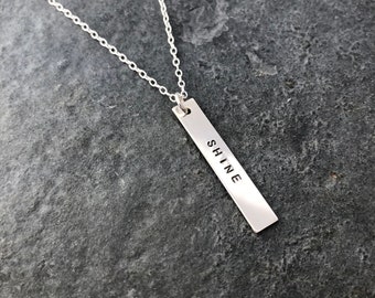 Stamped Sterling Silver Bar Necklace: Personalized Name or Word of the Year, Unique Mother's Day Gift for Her