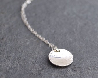 Hammered Sterling Silver Disc Necklace: Minimalist Everyday Jewelry, Unique Mother's Day Gift for Her