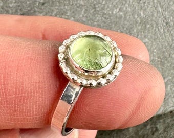 Sterling Silver and Peridot with Ludwigite Gemstone Ring - Size 8, Unique Mother's Day Gift for Her