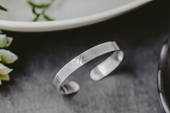 Scroll Texture Sterling Silver Cuff Bracelet