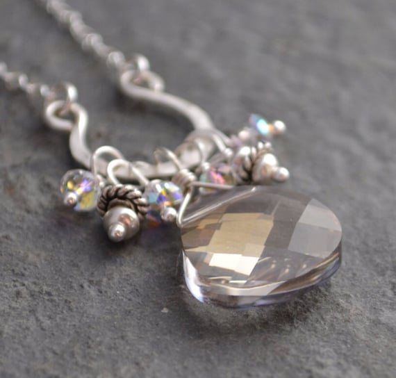 Crystal and Sterling Silver Champagne Dangle Necklace