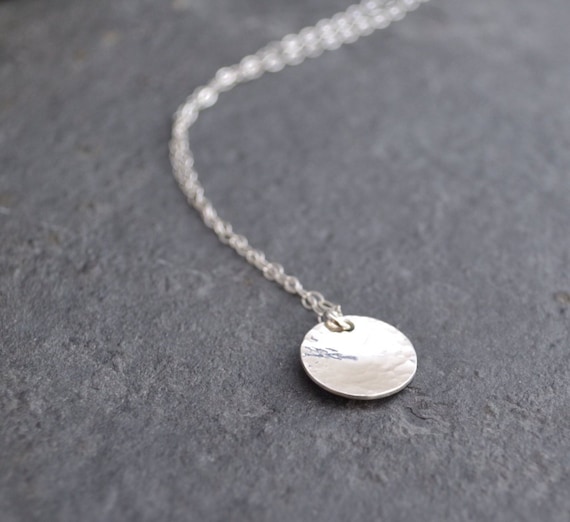 Sterling Silver Hammered Small Disc Necklace
