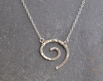 Sterling silver hammered swirl necklace, Unique Mother's Day gift from daughter, minimalist necklace, everyday modern jewelry, teenage gift