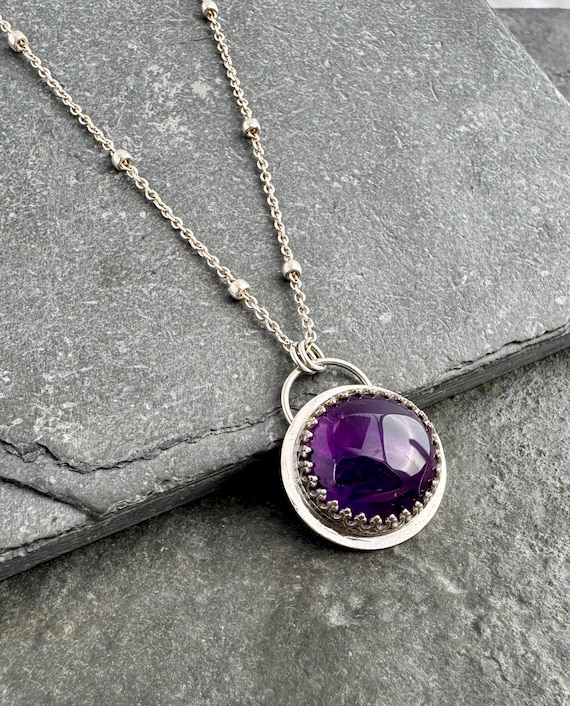 Round Amethyst and Sterling Silver Pendant Necklace