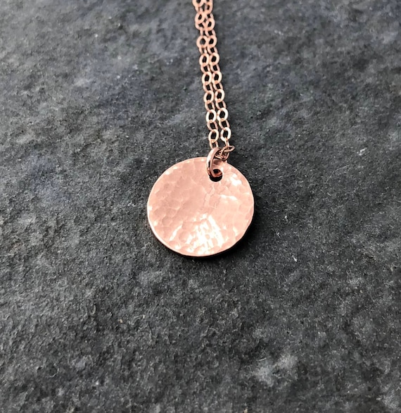 Rose Gold Filled Hammered Disc Necklace, Small