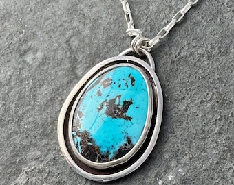 Nevada Turquoise and Sterling Silver Necklace: Natural Bright Blue, Unique Mother's Day Gift for Her